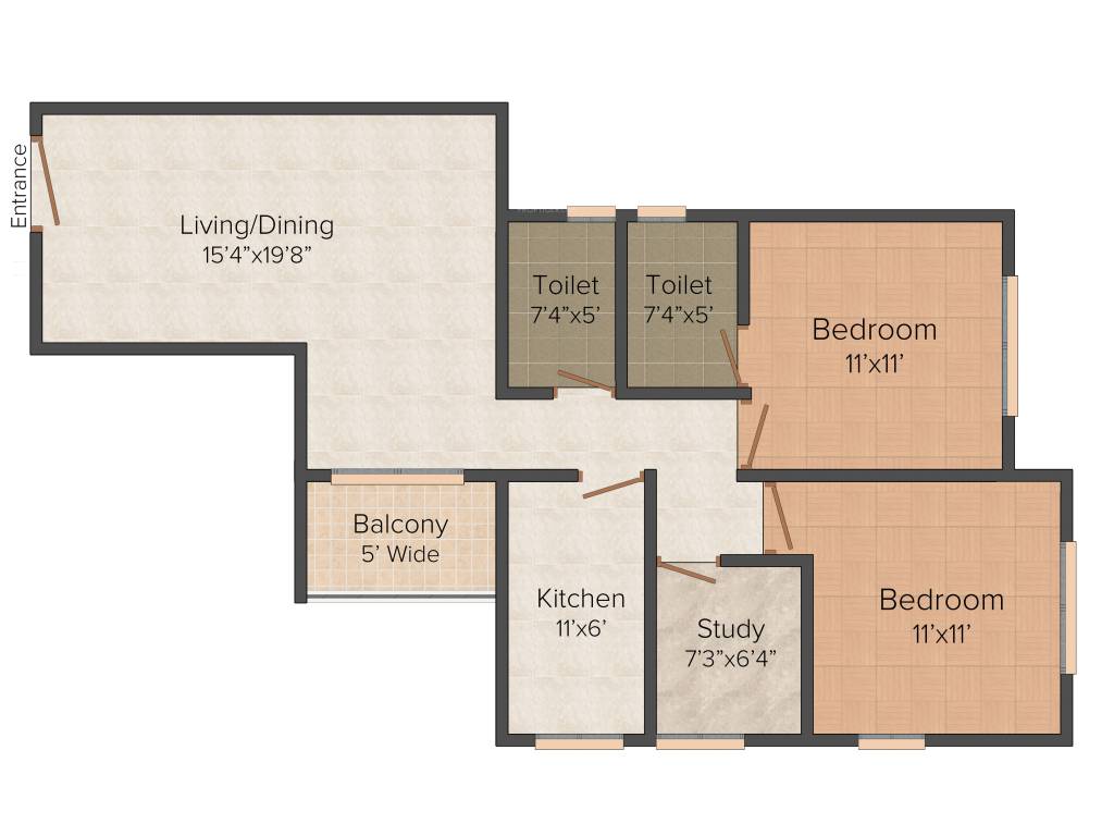Siddha Pines (2BHK+2T (1120 sq ft) 1120 sq ft)