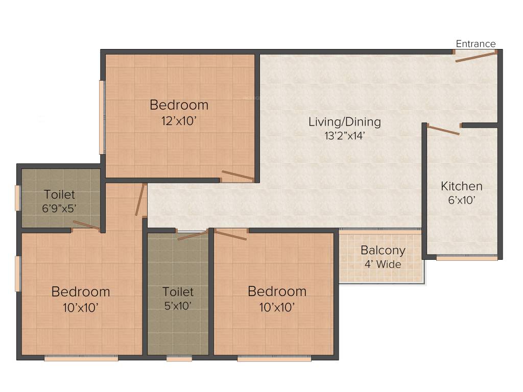 Siddha Pines (3BHK+2T (1100 sq ft) 1100 sq ft)