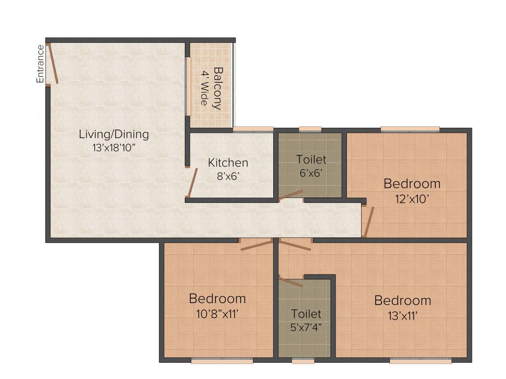 Siddha Pines (3BHK+2T (1230 sq ft) 1230 sq ft)