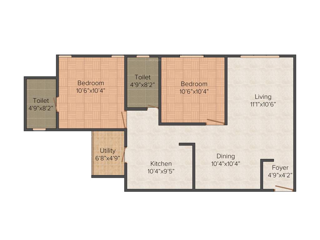 Purple Woods (2BHK+2T (1045 sq ft) 1045 sq ft)