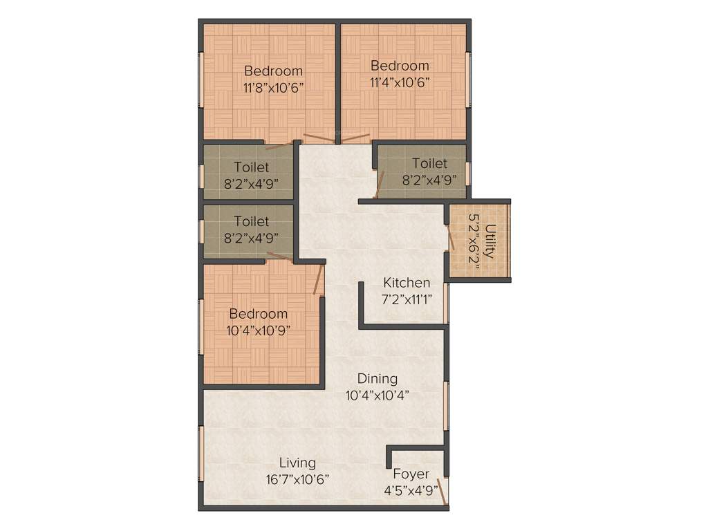 Purple Woods (3BHK+3T (1312 sq ft) 1312 sq ft)