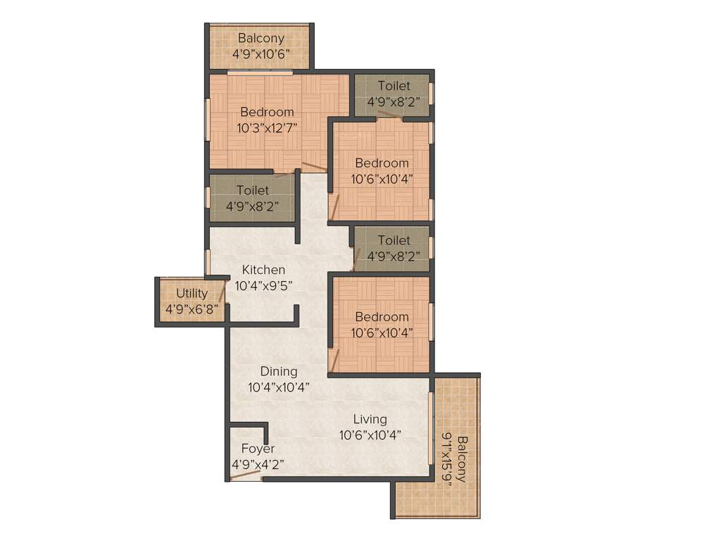 Purple Woods (3BHK+3T (1521 sq ft) 1521 sq ft)