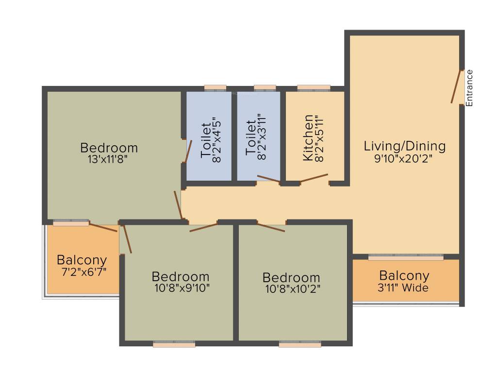 Deeshari Megacity (3BHK+3T (1,268 sq ft) 1268 sq ft)