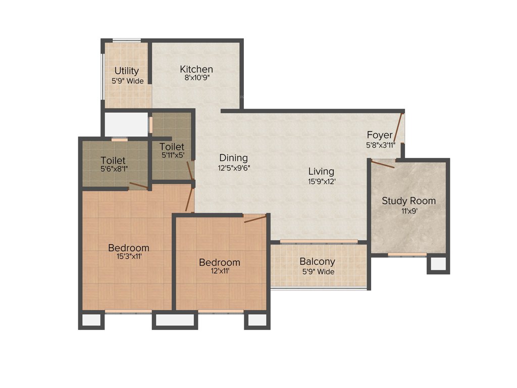 HRC Ibbani (2BHK+2T (1,466 sq ft) + Study Room 1466 sq ft)