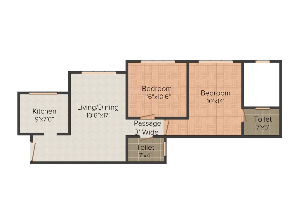 Lalani Grandeur (2BHK+2T (651 sq ft) 651 sq ft)