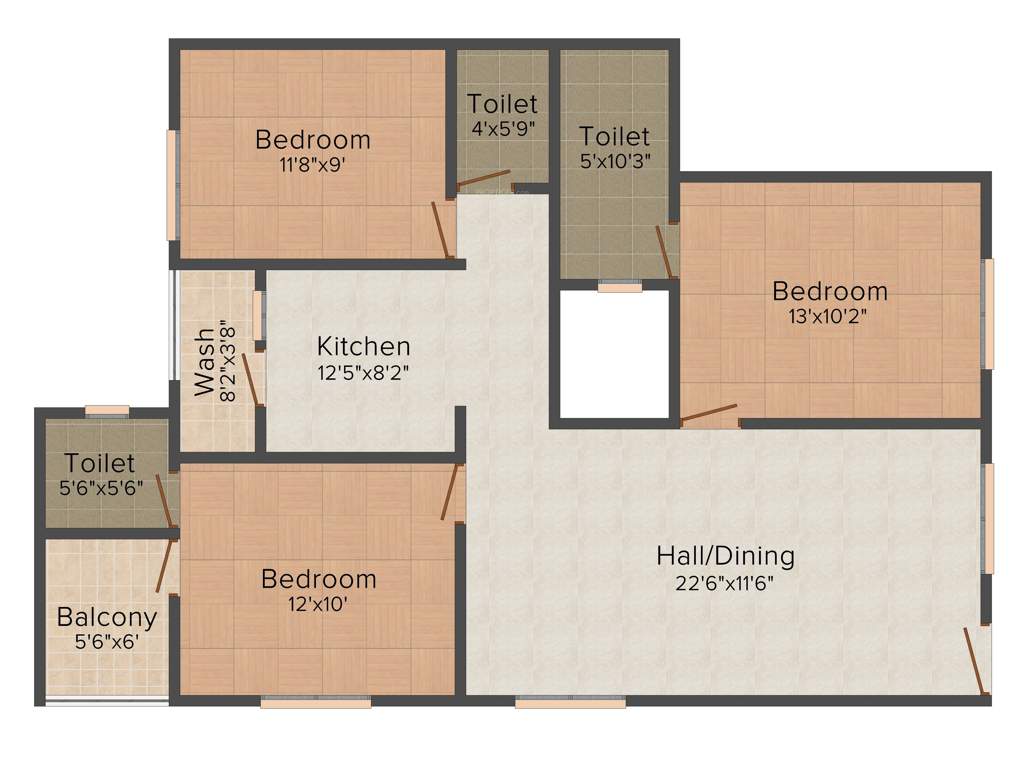 Srisairam Towers (3BHK+3T (1310 sq ft) 1310 sq ft)