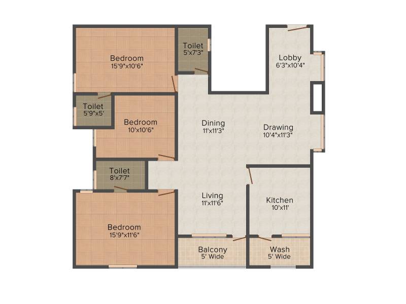 Manjeera Diamond Towers (3BHK+3T (1615 sq ft) 1615 sq ft)