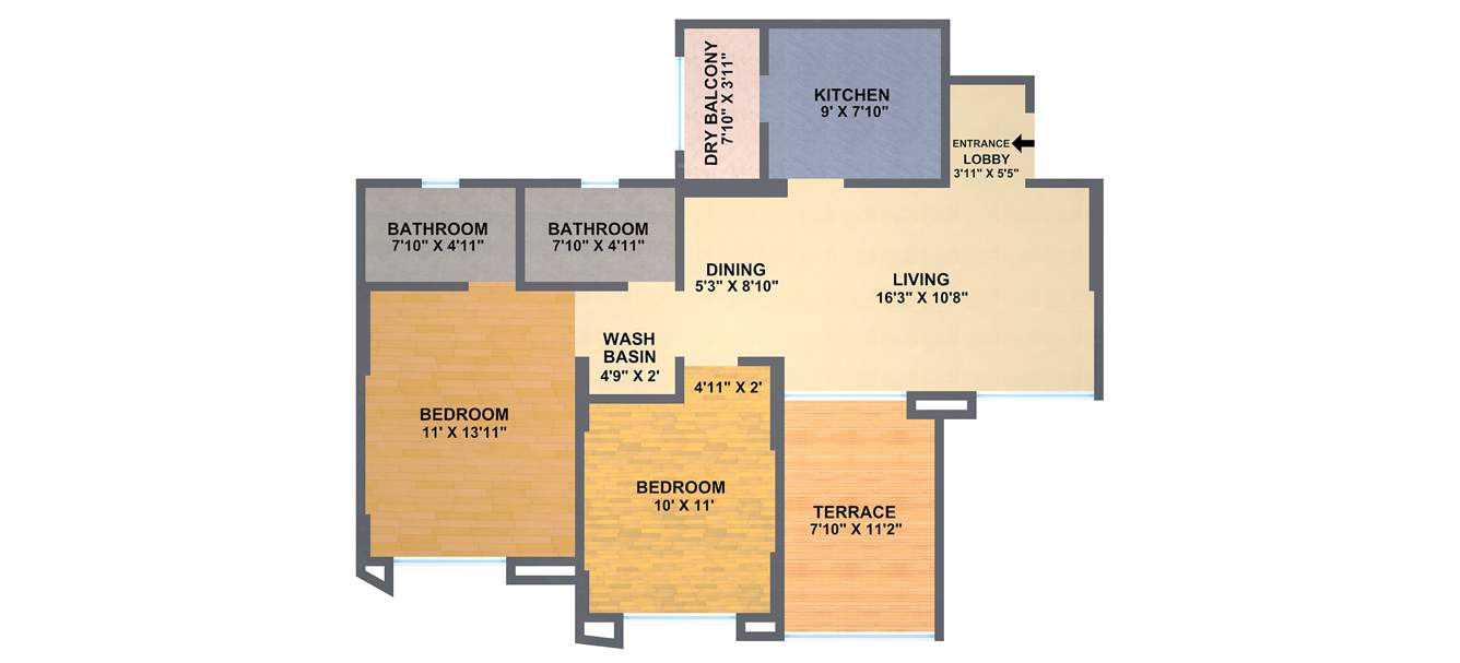 Mont Vert One (2BHK+2T (1074 sq ft) 1074 sq ft)
