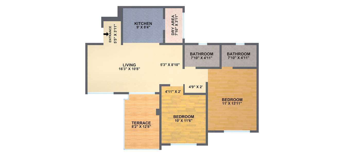 Mont Vert One (2BHK+2T (1080 sq ft) 1080 sq ft)