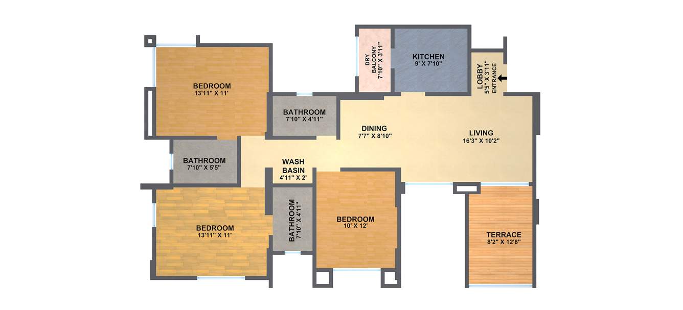 Mont Vert One (3BHK+3T (1397 sq ft) 1397 sq ft)