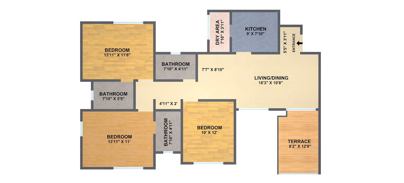 Mont Vert One (3BHK+3T (1405 sq ft) 1405 sq ft)