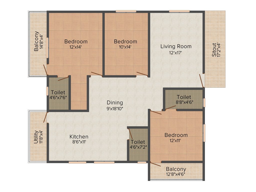 Pyramid Mahika (3BHK+3T (1721 sq ft) 1721 sq ft)