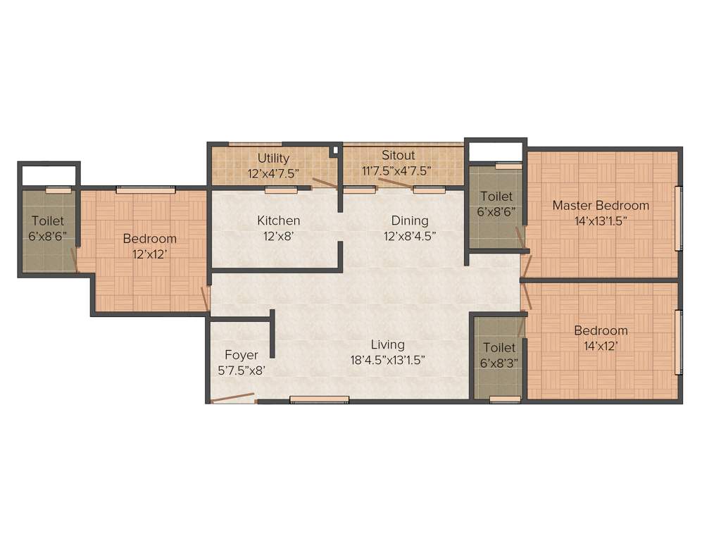 Greata Masken Heights (3BHK+3T (1475 sq ft) 1496 sq ft)