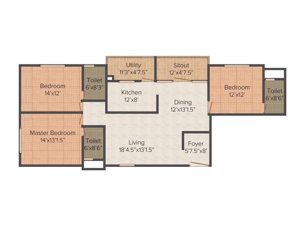 Greata Masken Heights (3BHK+3T (1475 sq ft) 1500 sq ft)