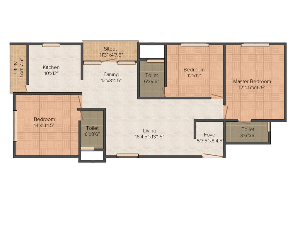 Greata Masken Heights (3BHK+3T (1475 sq ft) 1543 sq ft)