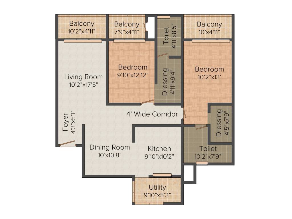 Paranjape Wind Fields (2BHK+2T (1131 sq ft) 1131 sq ft)