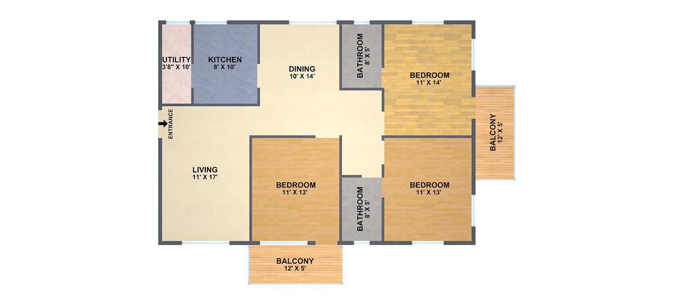 Jana Orchid (3BHK+2T (1485 sq ft) 1485 sq ft)