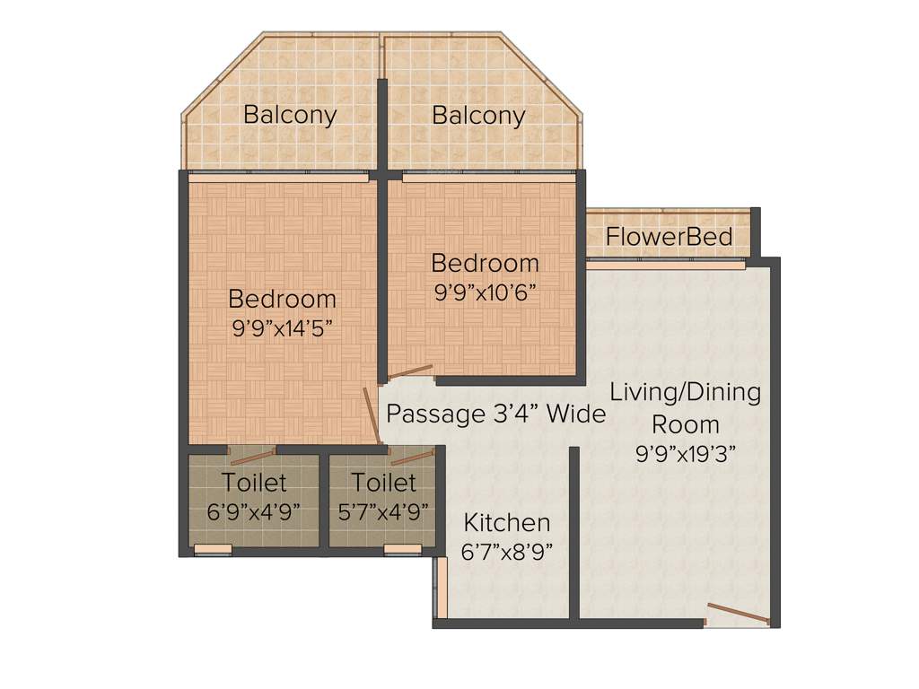 Rajkamal Bayside (2BHK+2T (1025 sq ft) 1025 sq ft)
