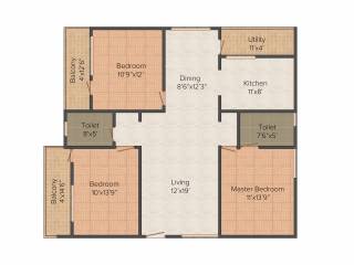 KV Lake Front (3BHK+2T (1455 sq ft) 1455 sq ft)