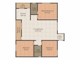 KV Lake Front (3BHK+2T (1565 sq ft) 1565 sq ft)