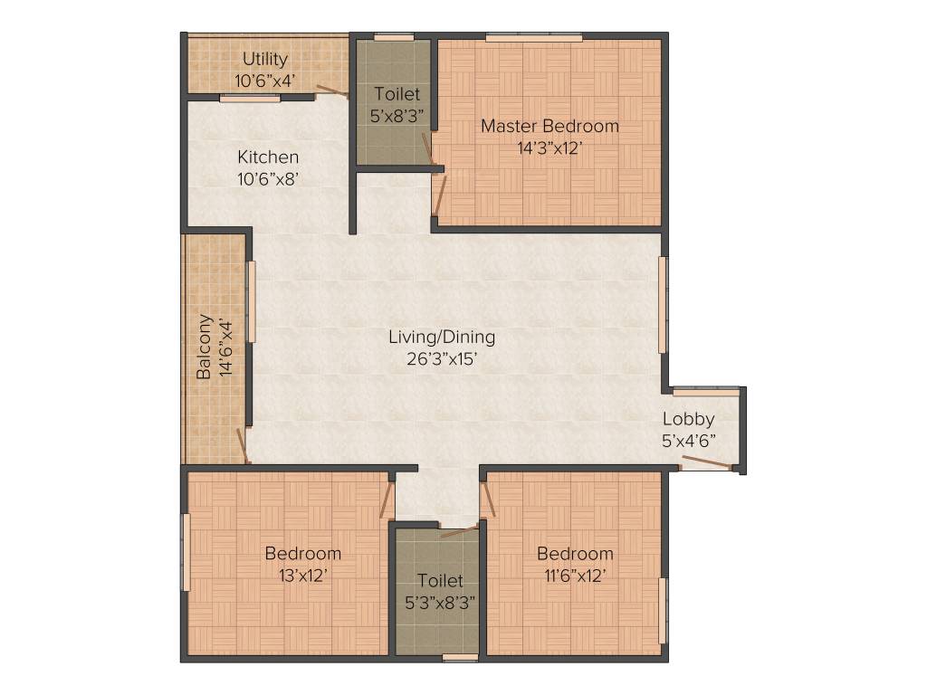 KV Lake Front (3BHK+2T (1565 sq ft) 1565 sq ft)