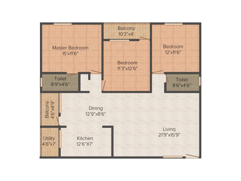 KV Lake Front (3BHK+2T (1625 sq ft) 1625 sq ft)