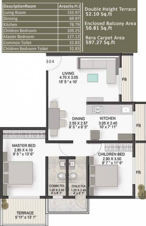 Pacific Laurel (2BHK+2T (597.27 sq ft) 597.27 sq ft)
