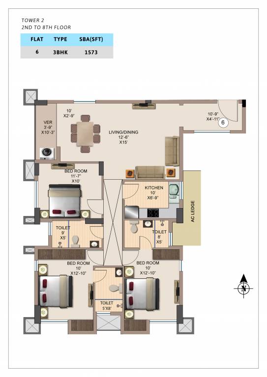 Kshetrum Aspire (3BHK+3T (1,573 sq ft) 1573 sq ft)