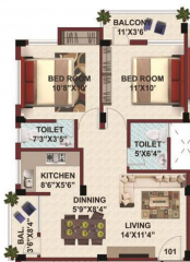 SK Royal Arcade (2BHK+2T (895 sq ft) 895 sq ft)