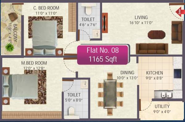 SR Sai Ram Residency (2BHK+2T (1,165 sq ft) 1165 sq ft)