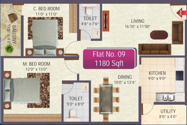 SR Sai Ram Residency (2BHK+2T (1,180 sq ft) 1180 sq ft)