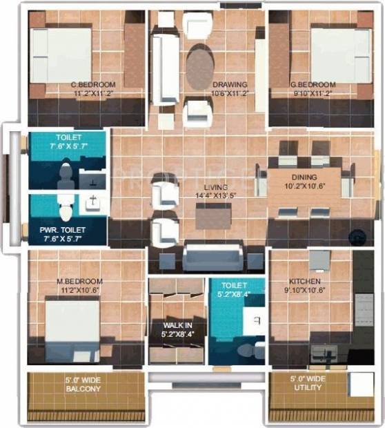 Srinivasa Sri Amethyst Apartments (3BHK+3T (1,615 sq ft) 1615 sq ft)