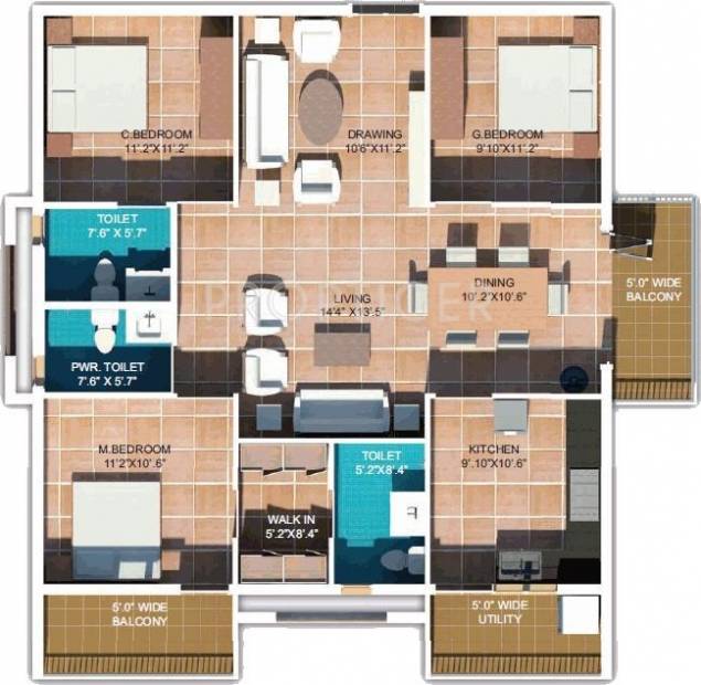 Srinivasa Sri Amethyst Apartments (3BHK+3T (1,690 sq ft) 1690 sq ft)