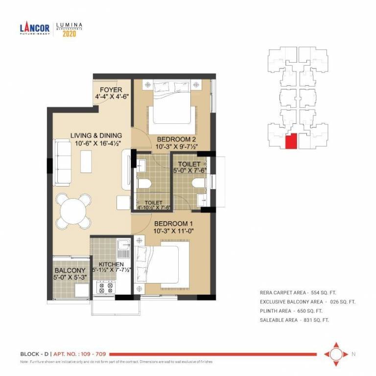 Lancor Lumina 2020 (2BHK+2T (831 sq ft) 831 sq ft)