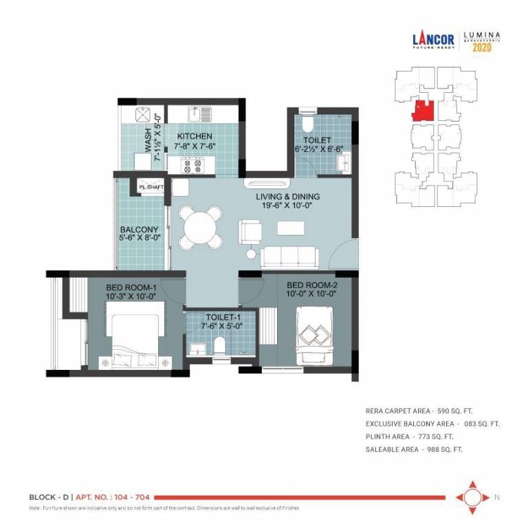 Lancor Lumina 2020 (2BHK+2T (988 sq ft) 988 sq ft)