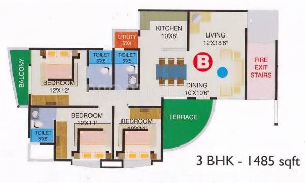 Ideal Einion Carnation (3BHK+3T (1,485 sq ft) 1485 sq ft)