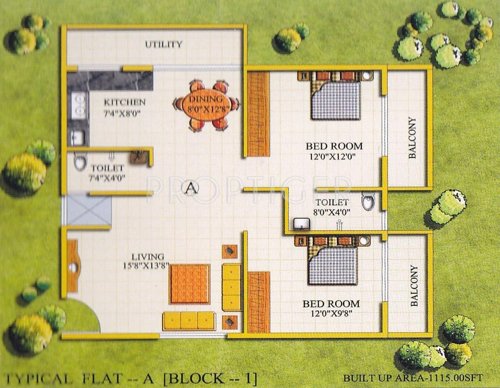 Ideal Aryan Moon Stone (2BHK+2T (1,115 sq ft) 1115 sq ft)