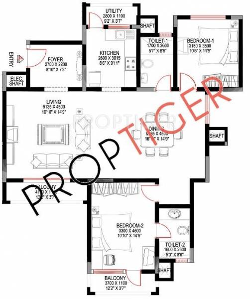 Sobha Suncrest (2BHK+2T (1,590 sq ft) 1590 sq ft)