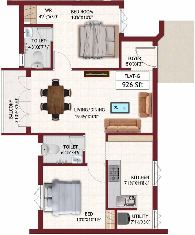 Chozha Flair (2BHK+2T (926 sq ft) 926 sq ft)
