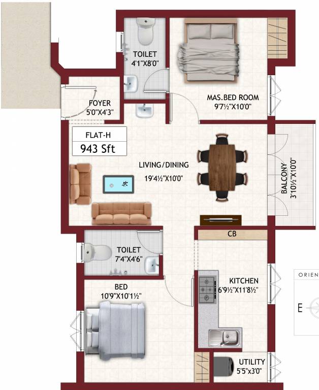 Chozha Flair (2BHK+2T (943 sq ft) 943 sq ft)