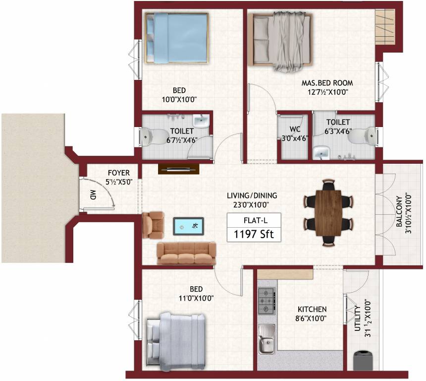 Chozha Flair (3BHK+3T (1,197 sq ft) 1197 sq ft)