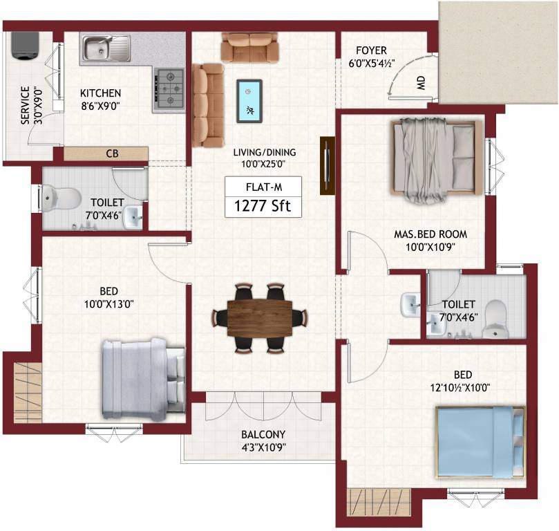 Chozha Flair (3BHK+3T (1,277 sq ft) 1277 sq ft)