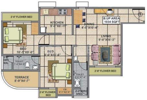 Shree Shree Vrushti (2BHK+2T (1,044 sq ft) 1044 sq ft)