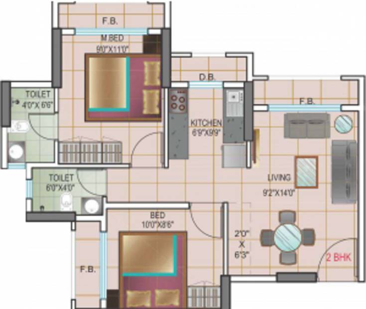 JSB Nakshatra Pride I (2BHK+2T (472.21 sq ft) 472.21 sq ft)