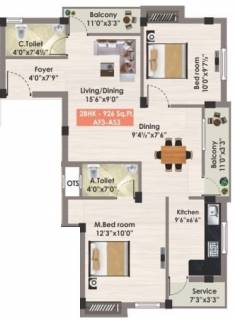 926 Sq Ft 2 Bhk Floor Plan Image Gp Homes Magnolia Available Rs