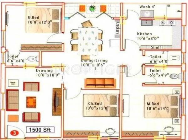 Tanush Srinivas Arcade (3BHK+3T (1,500 sq ft) 1500 sq ft)
