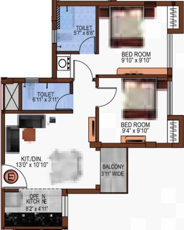 Eden Tolly Gardenia (2BHK+2T (796 sq ft) 796 sq ft)