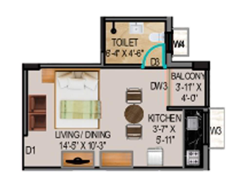 Eden Meghbalika (1RK+1T (311 sq ft) 311 sq ft)