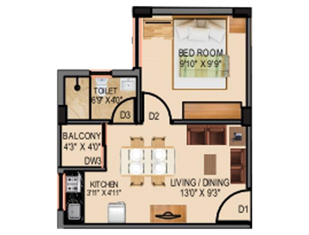 Eden Meghbalika (1BHK+1T (411. sq ft) 411 sq ft)