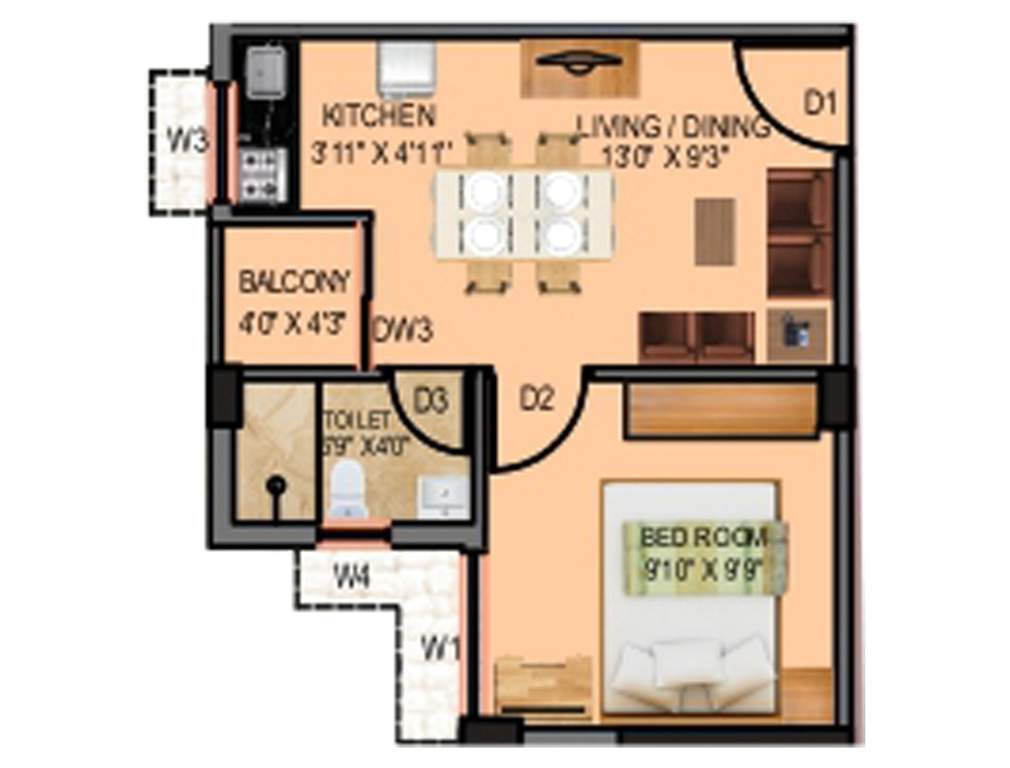 Eden Meghbalika (1BHK+1T (414 sq ft) 414 sq ft)